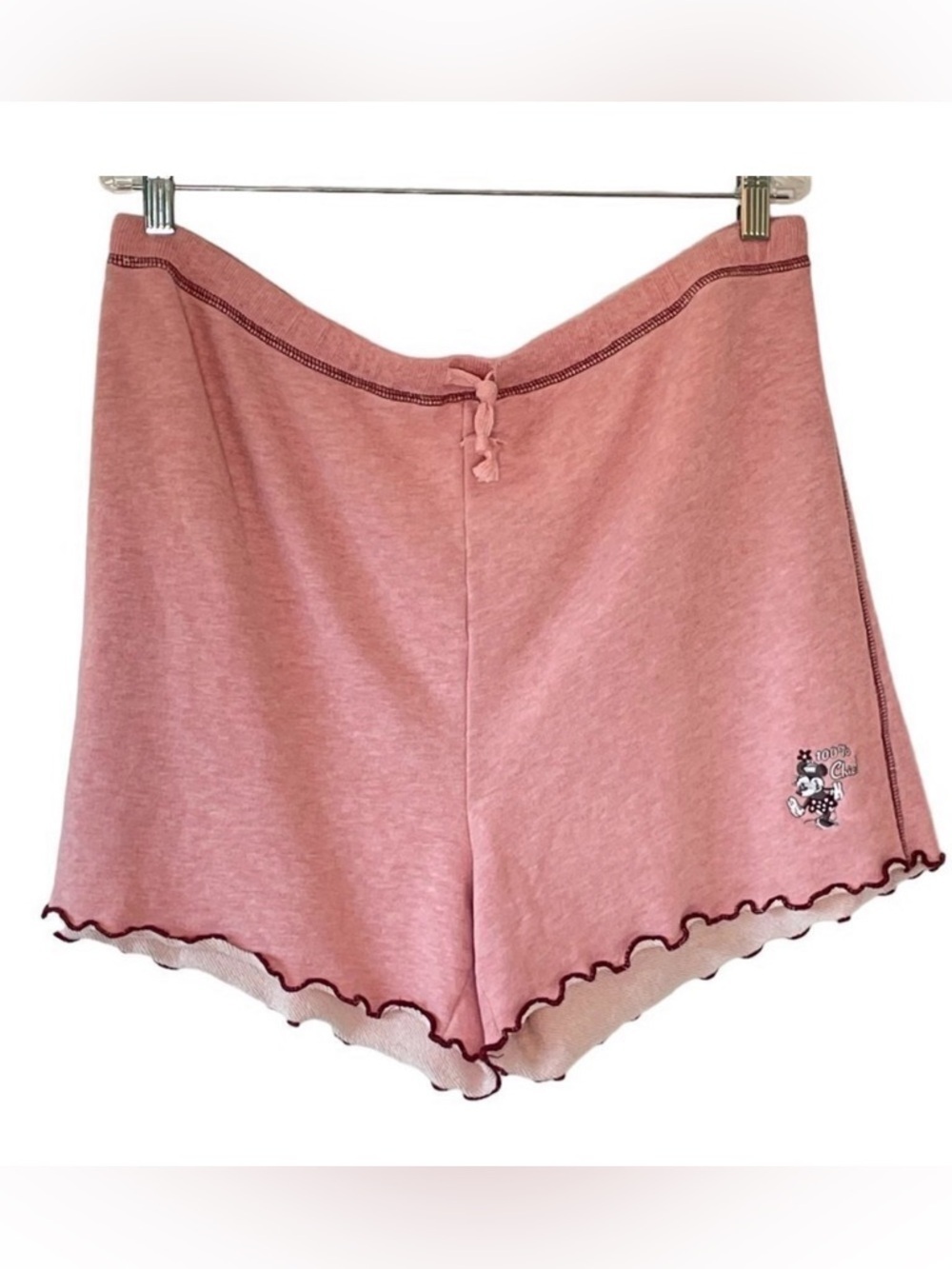 Disney Minnie The Classic Mouse Pink Heather Sweat Shorts Scalloped Hem Size XL